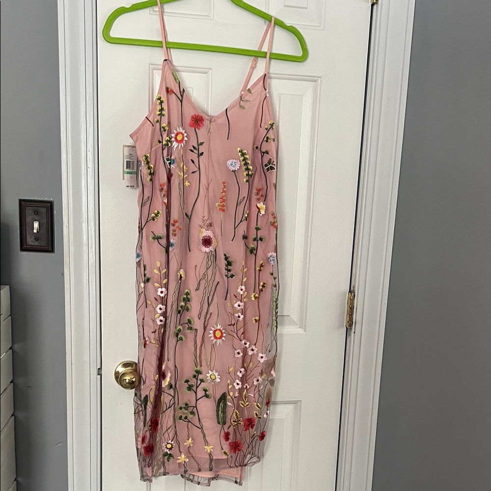 NWT Floral Embroidered Pink Slip Dress Size 8